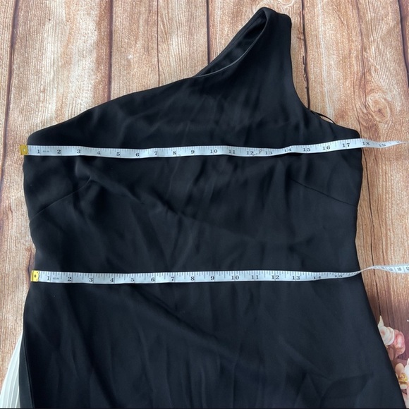 RALPH LAUREN Black Pleated Sleeveless Asymmetrical Neck Maxi Sheath Dress 8 - Picture 3 of 5